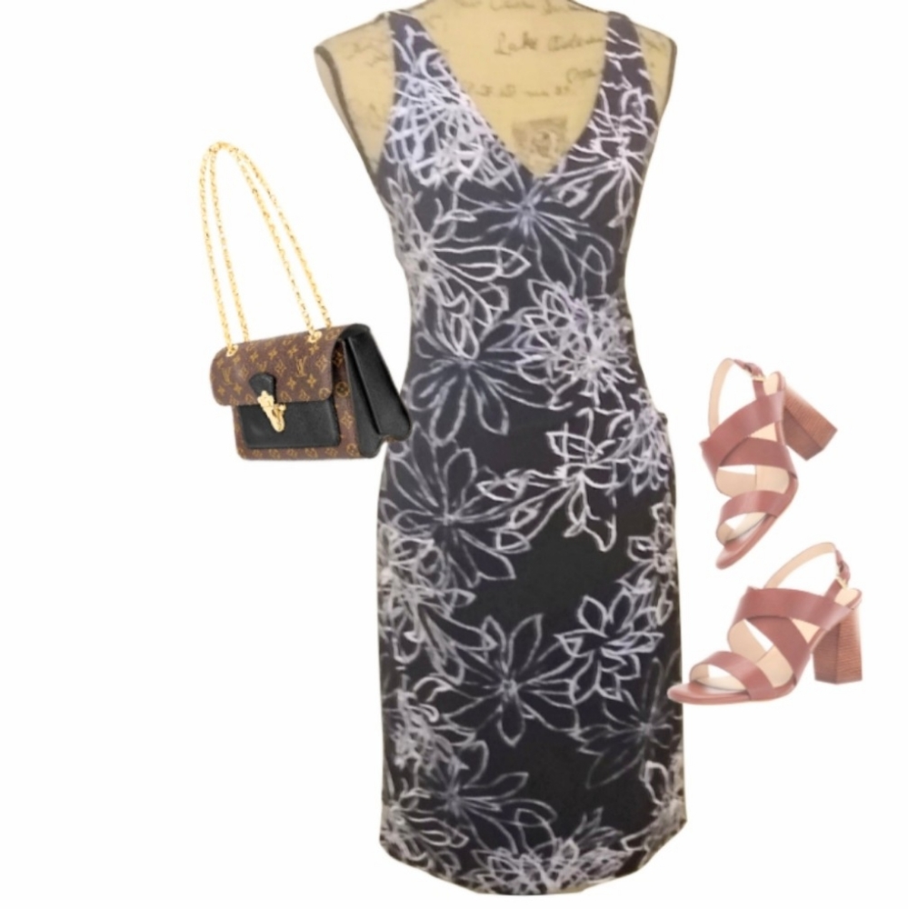 EUC Laundry by Shelli Segal Navy Faux Wrap  Dress